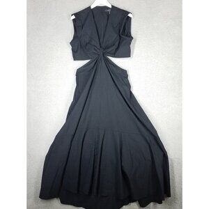 WHBM Maxi Dress Women's 12 Waist Cutout Flare Cocktail Party Flowy Stretch Black